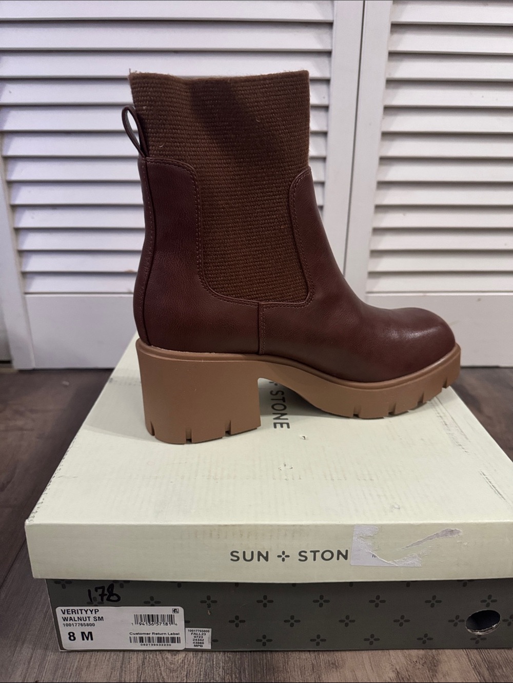 Sun + Stone Chestnut Brown Platform Chelsea Booties - Picture 3 of 4